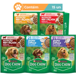 Ração úmida Dog Chow Sabores Variados para Cães 15x85g ou 15x100g