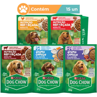 Ração úmida Dog Chow Sabores Variados para Cães 15x85g ou 15x100g