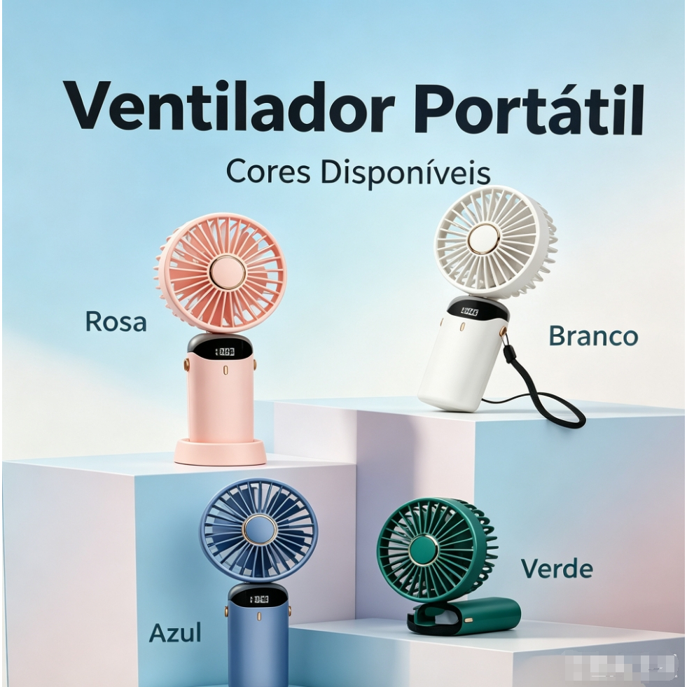 5 Modos De Ventilador Portátil mini Dobrável display digital USB Carregando