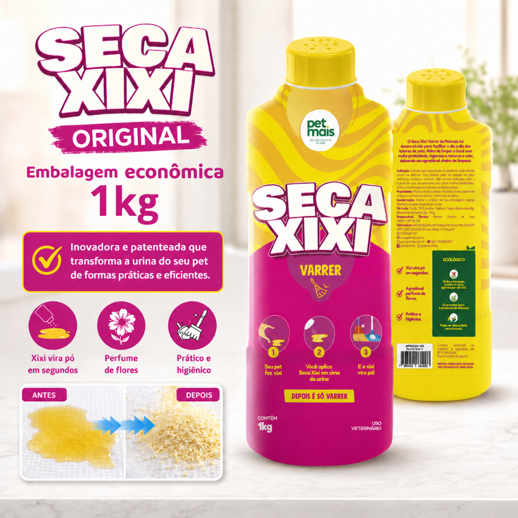 Seca Xixi Higienizador de Urina Pet Mais - Cães e Gatos - Absorve e Transforma em Pó 1Kg XT