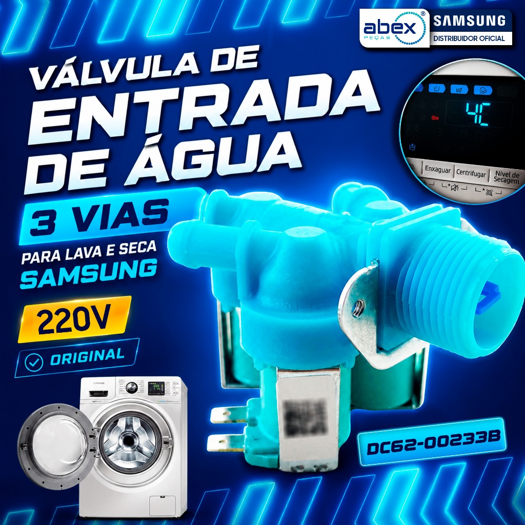 Válvula 3 Vias Entrada De Agua Lavadora E Lava E Seca Samsung DC62-00233B 220v W