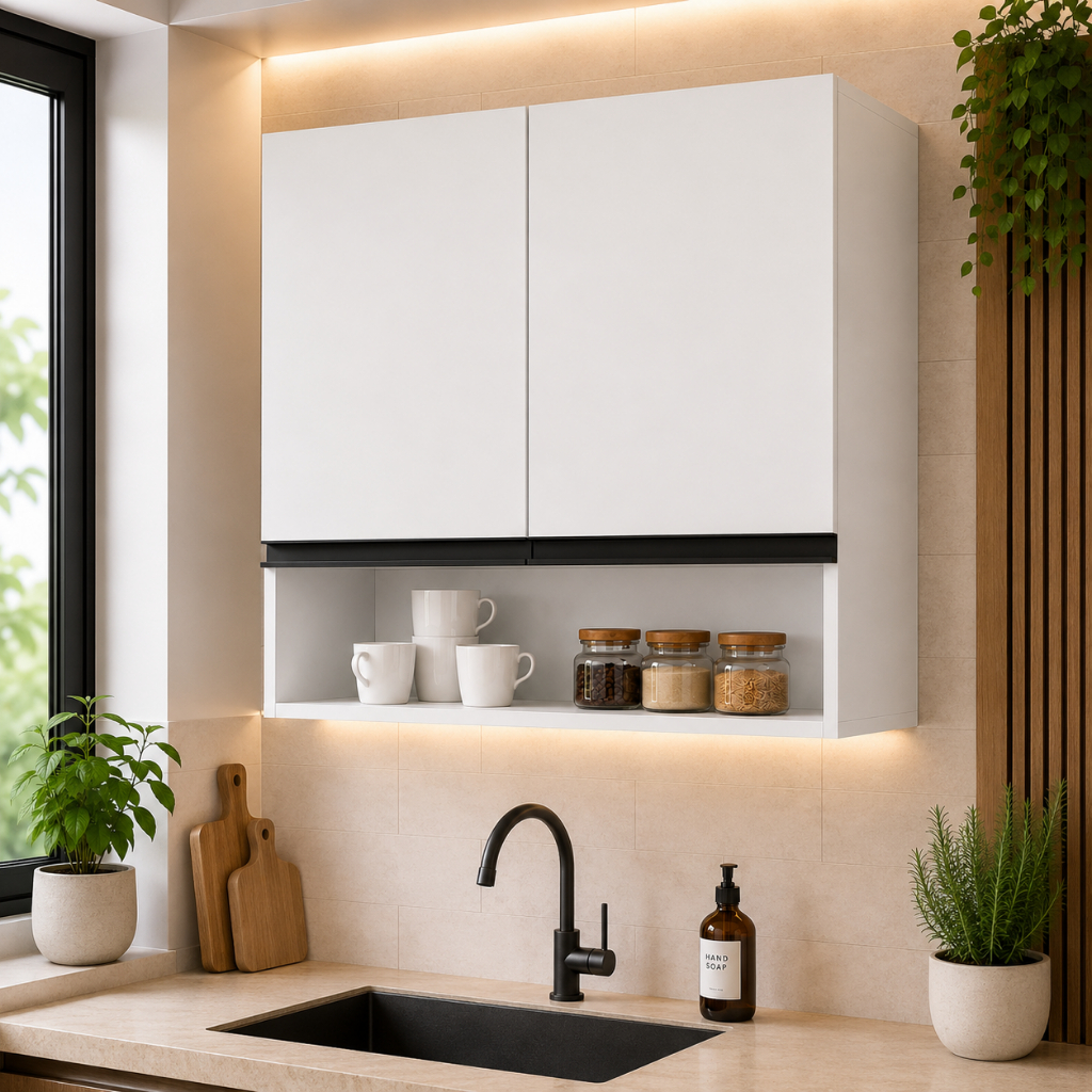 Armário Aéreo Multiuso 60x60 2 Portas com Nicho Rossini Decor – Cozinha, Lavanderia, Banheiro Escritório