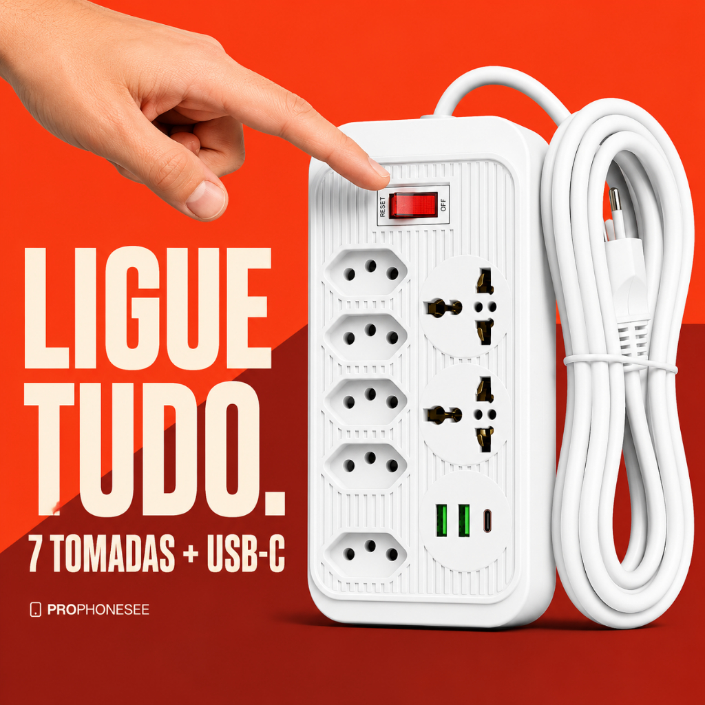 Filtro De Linha Com Dps Usb 6 Tomadas 7 Bivolt 10 Amperes 10a Extensao Eletrica Universal Fusível