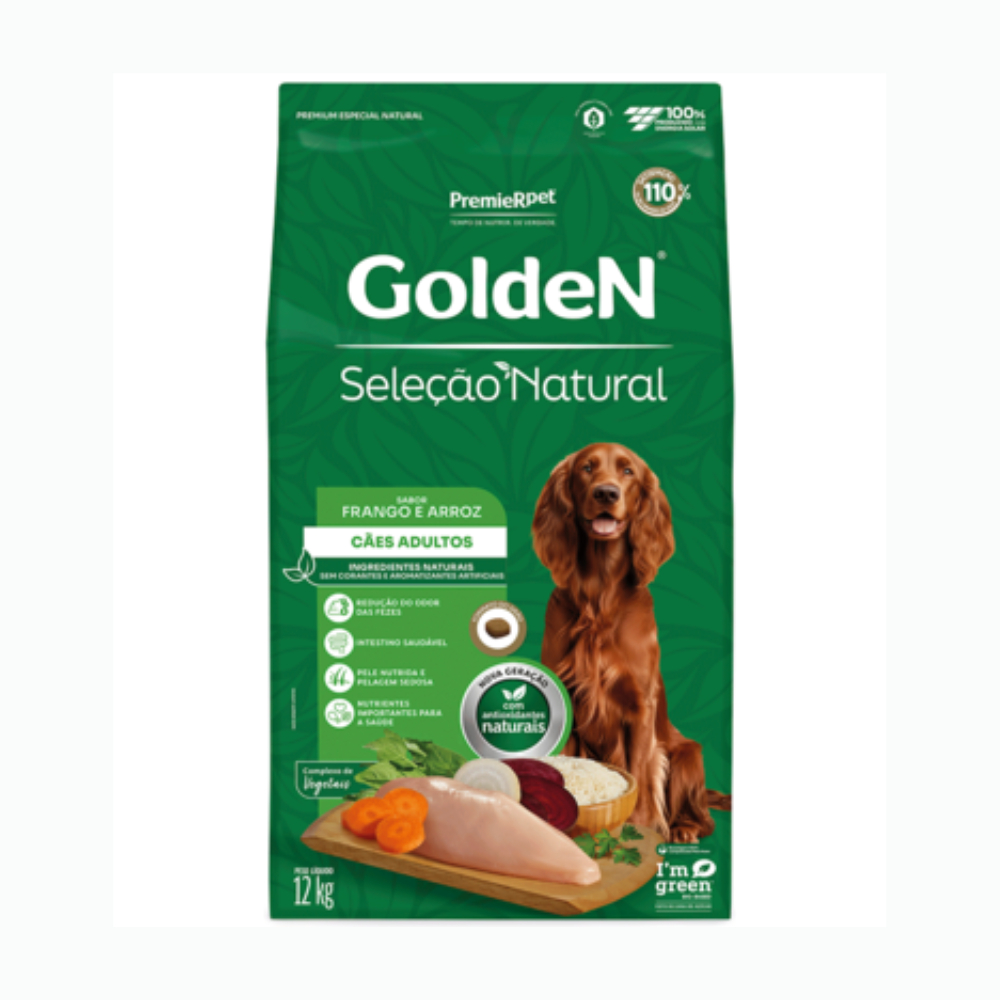 Ração Seleção Natural Cães Adultos Frango e Arroz 12 Kg Golden