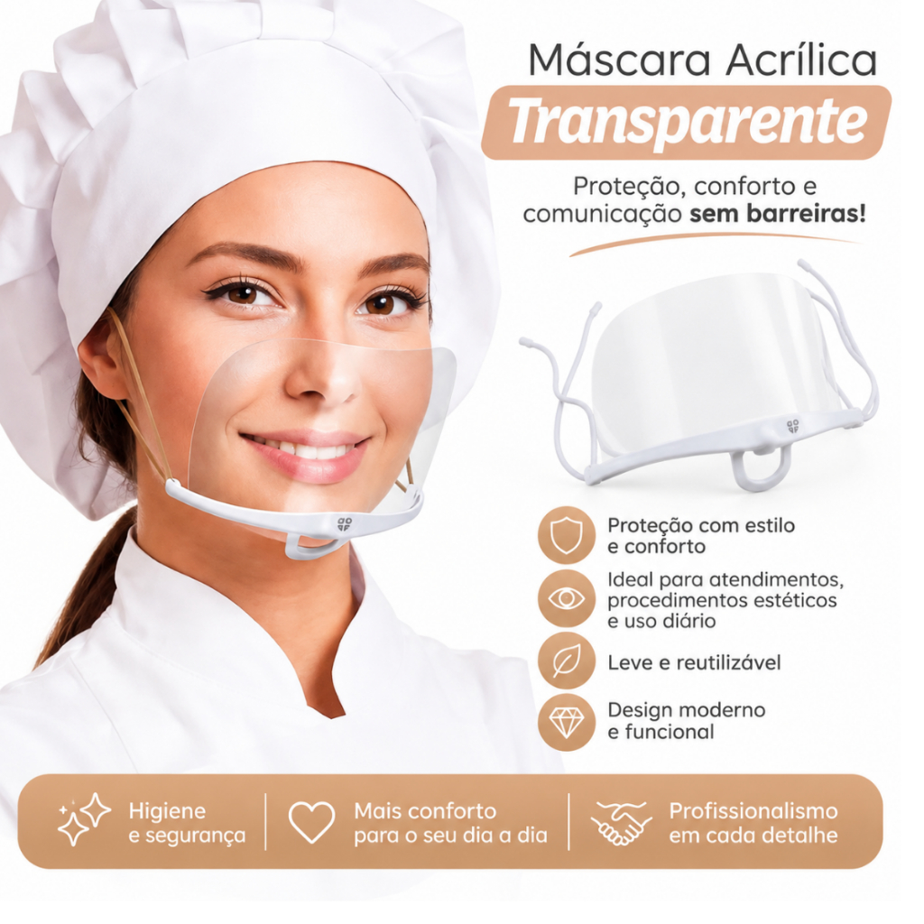 Máscaras Acrílica Higiênica Descartável Para Estética maquiagem + cozinha + proteção