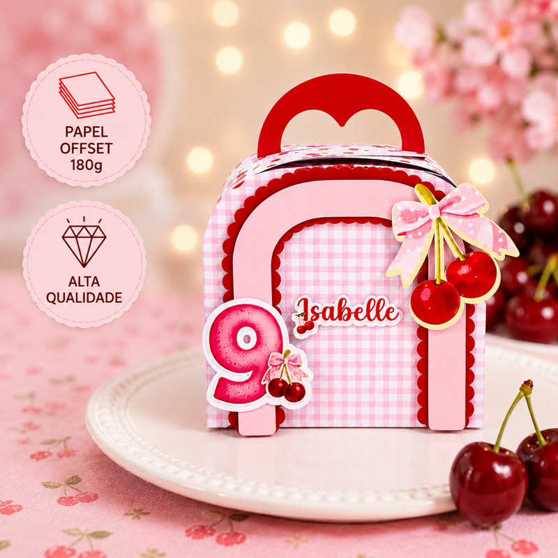 Caixa Maletinha Cerejinha Personalizada | Lembrancinha Festa Infantil Aniversário