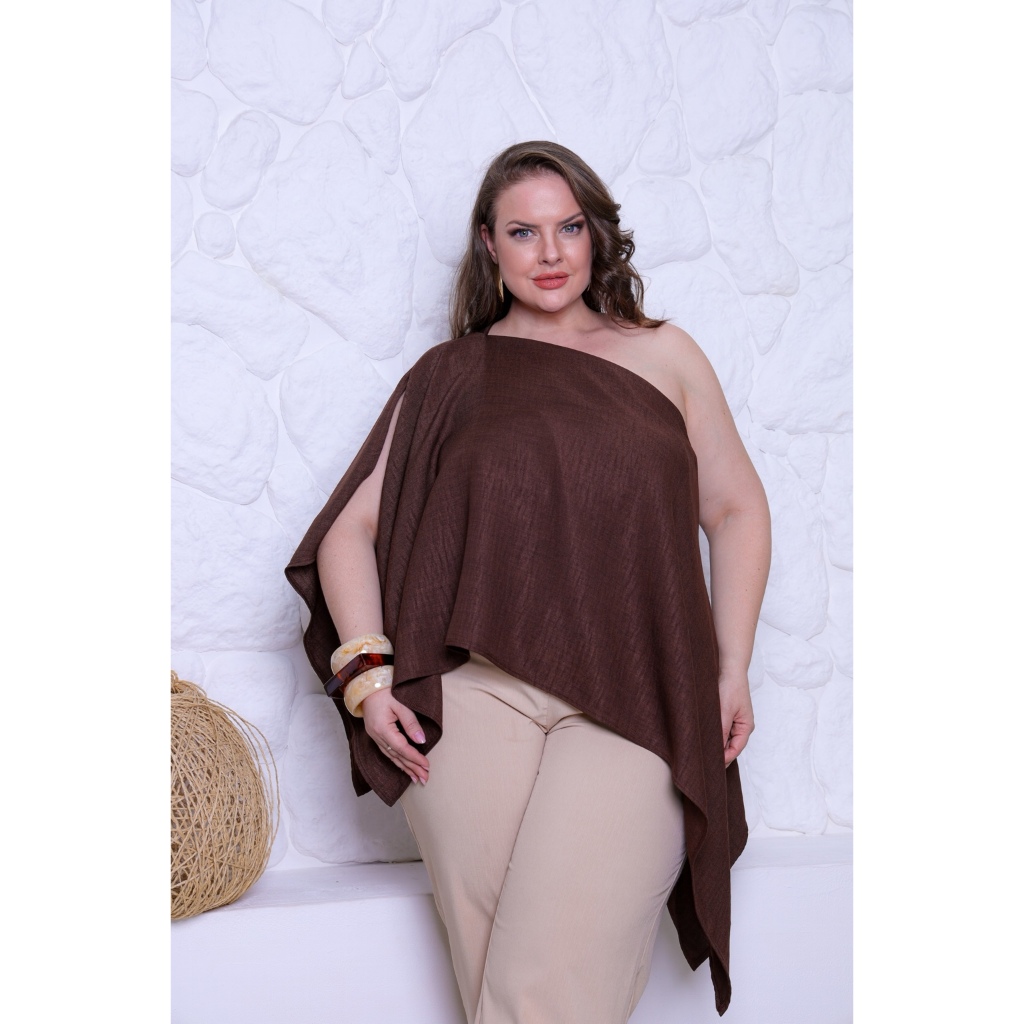 Blusa Capa Plus Size Feminina Elegante Soltinha Manga Morcego Com Top Moda Inverno Tendência Confortável