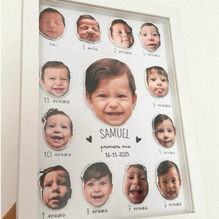 Quadro Mesversário Personalizado Bebê com Fotos | Recordação Primeiro Ano | Decoração Infantil com Moldura e Acetato