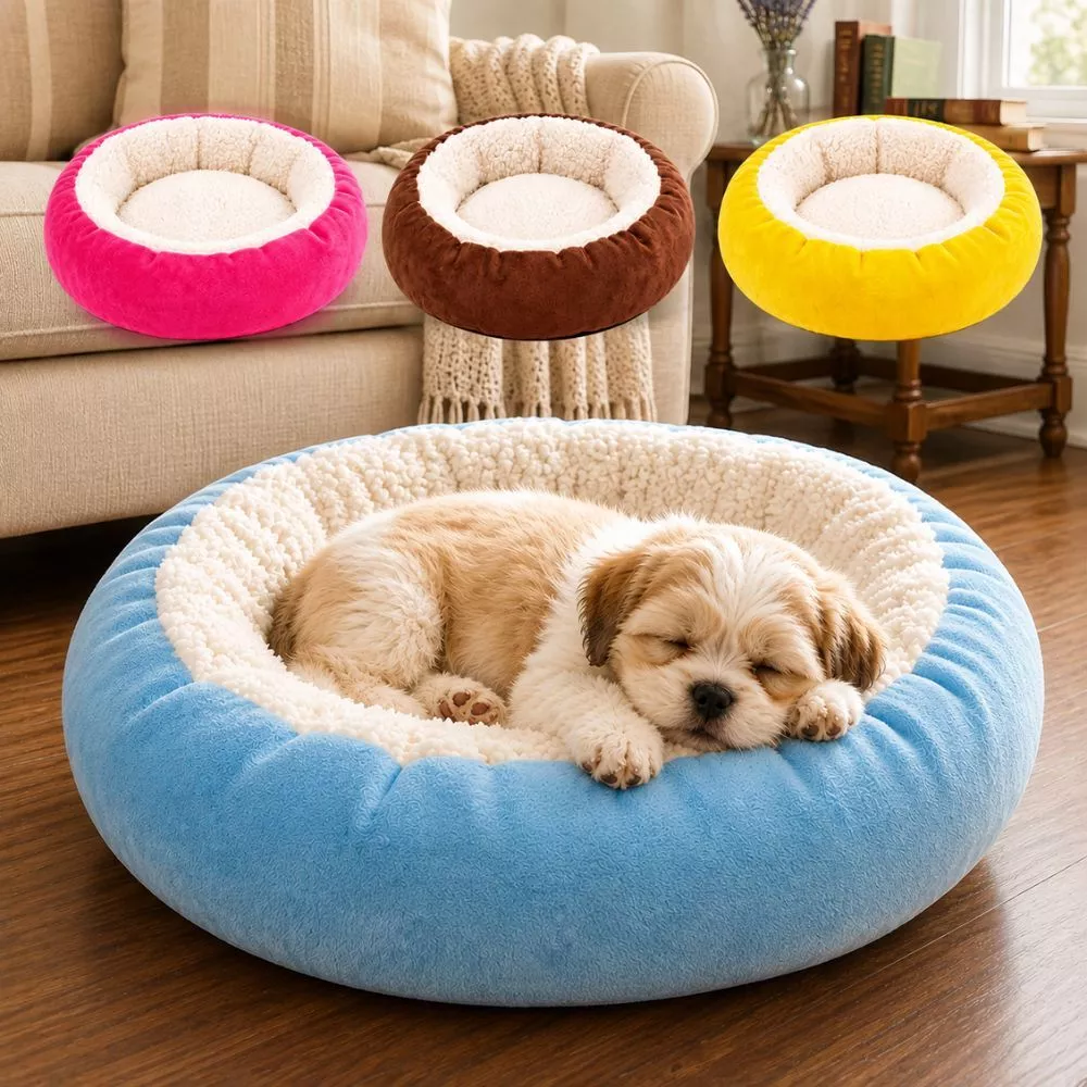 Caminha Redonda Pets Sherpa Cachorro e Gatos Macia Quente Confortável Pele de Carneiro Cama Pet - Pequena Média e Grande — imagem 1