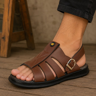 Sandália Masculina Chinela Caterpillar Couro Sintético Solado Borracha