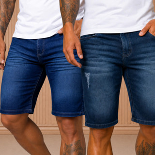 KIT 2 Bermudas Masculinas Jeans Elasticidade e Conforto - Presente Ideal Moda Masculina Casual Verão