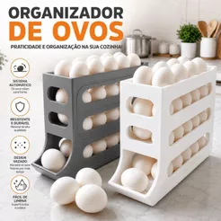 Porta Ovos Organizador para Geladeira 4 Andares Rolante Dispenser Automático Plástico Capacidade 24 a 30 Ovos