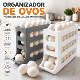 Porta Ovos para Geladeira Organizador 4 Andares Rolante Suporte Dispenser Plástico 24 a 30 Ovos