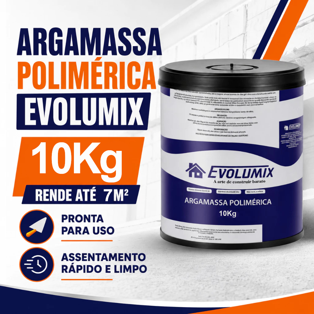 Argamassa Polimérica Evolumix 10Kg Pronto Para Construção Cola Tijolo e Bloco Alto Rendimento Resistente à Umidade