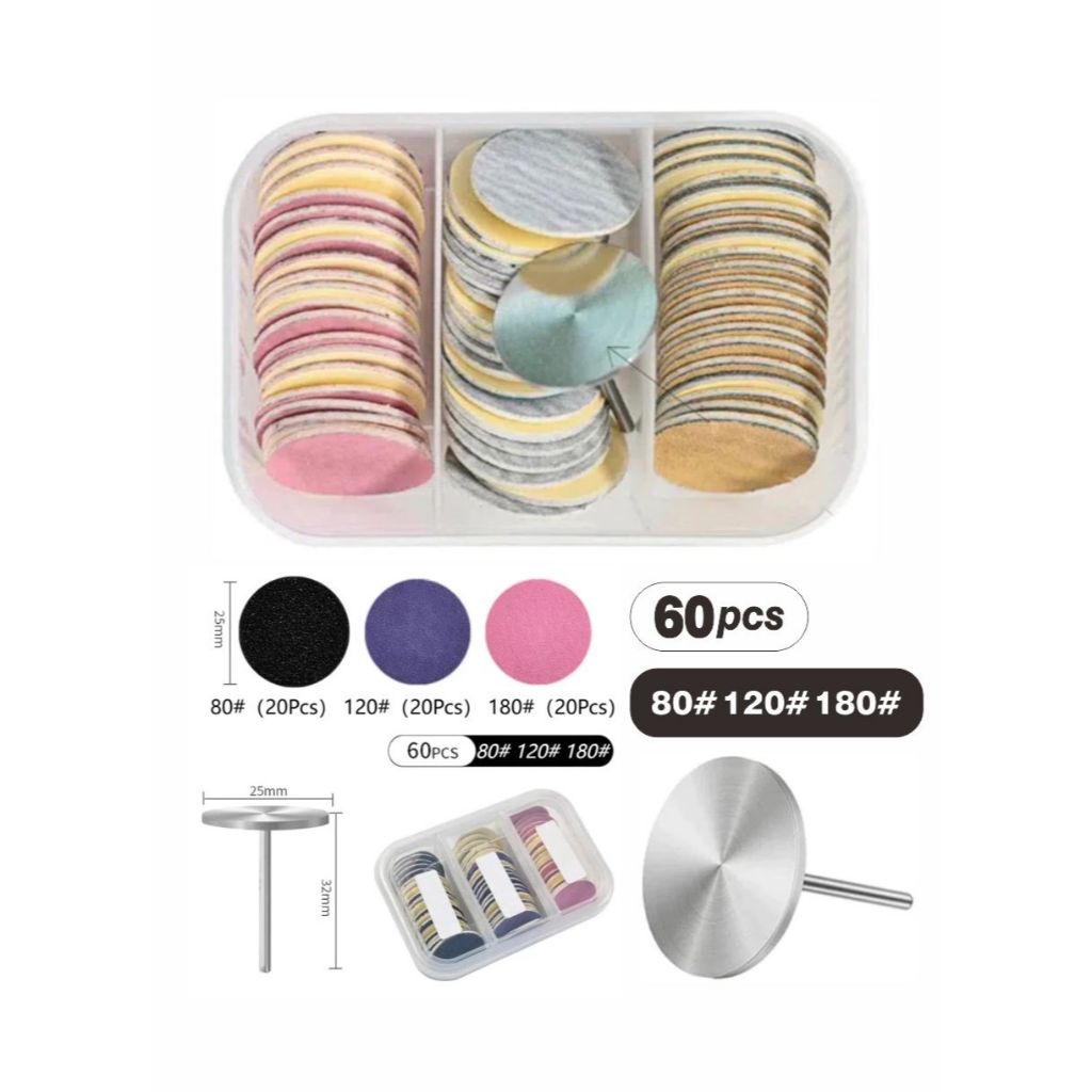 Kit Suporte Broca Mais Lixas Caixinha com 60 Lixas Adesiva com Suporte 2.35mm para Micro Motor