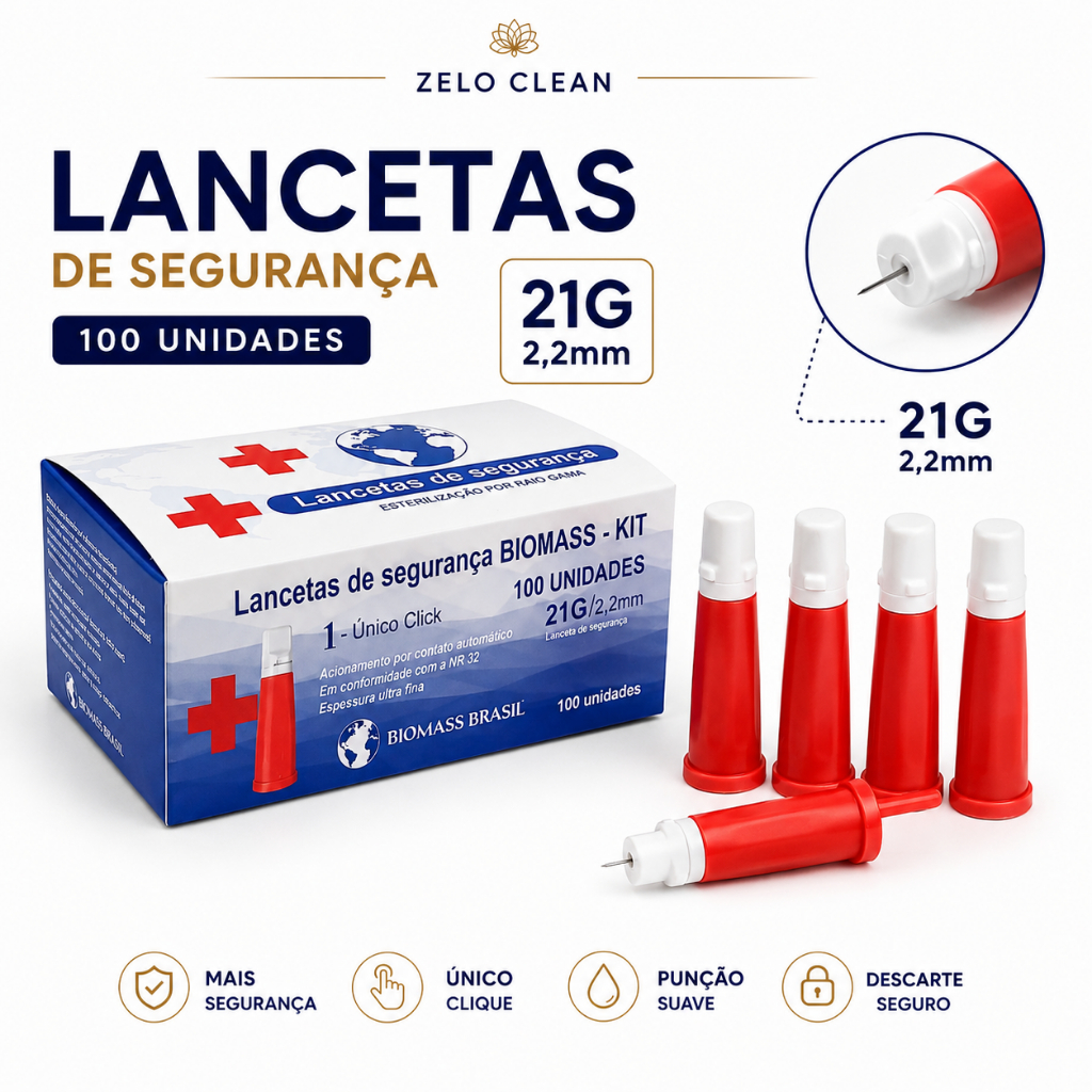 Lanceta de Segurança 21G 2,2mm - 1/2/3 Caixas