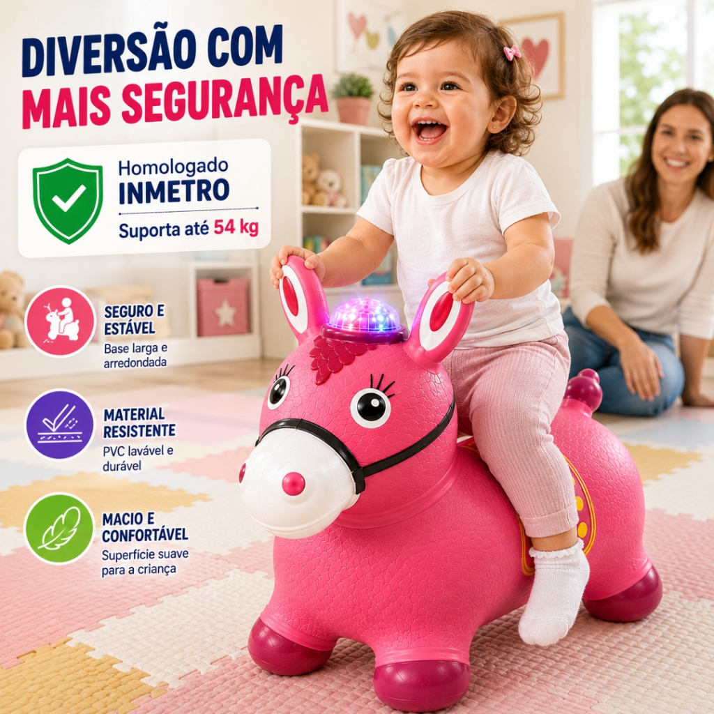 Cavalinho Upa Upa Musical Infantil Pula Pula com LED e Som Brinquedo Bebê 12 Meses Suporta 54kg Inmetro Pratitudo Toys · foto 2