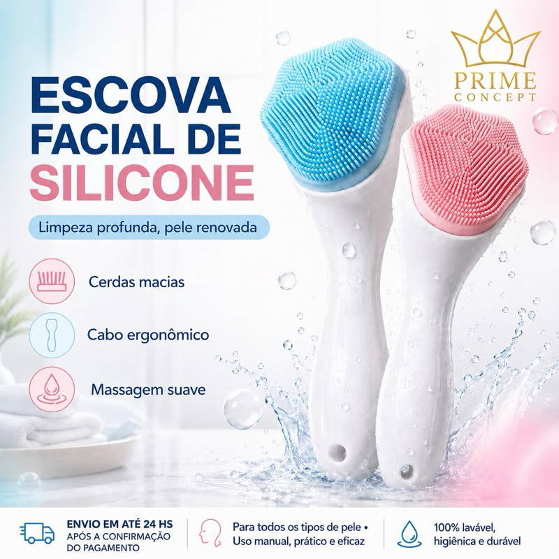 Escova Facial de Silicone Manual para Limpeza Profunda do Rosto Esfoliante Anti Cravos e Oleosidade Cerdas Macias