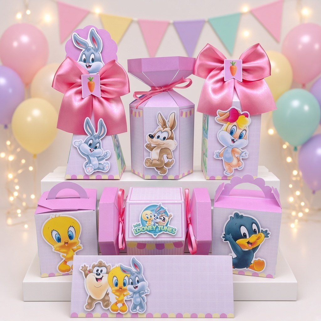 Kit Festa Baby looney tunes menina Caixinhas Personalizadas Lembrancinhas de Aniversário