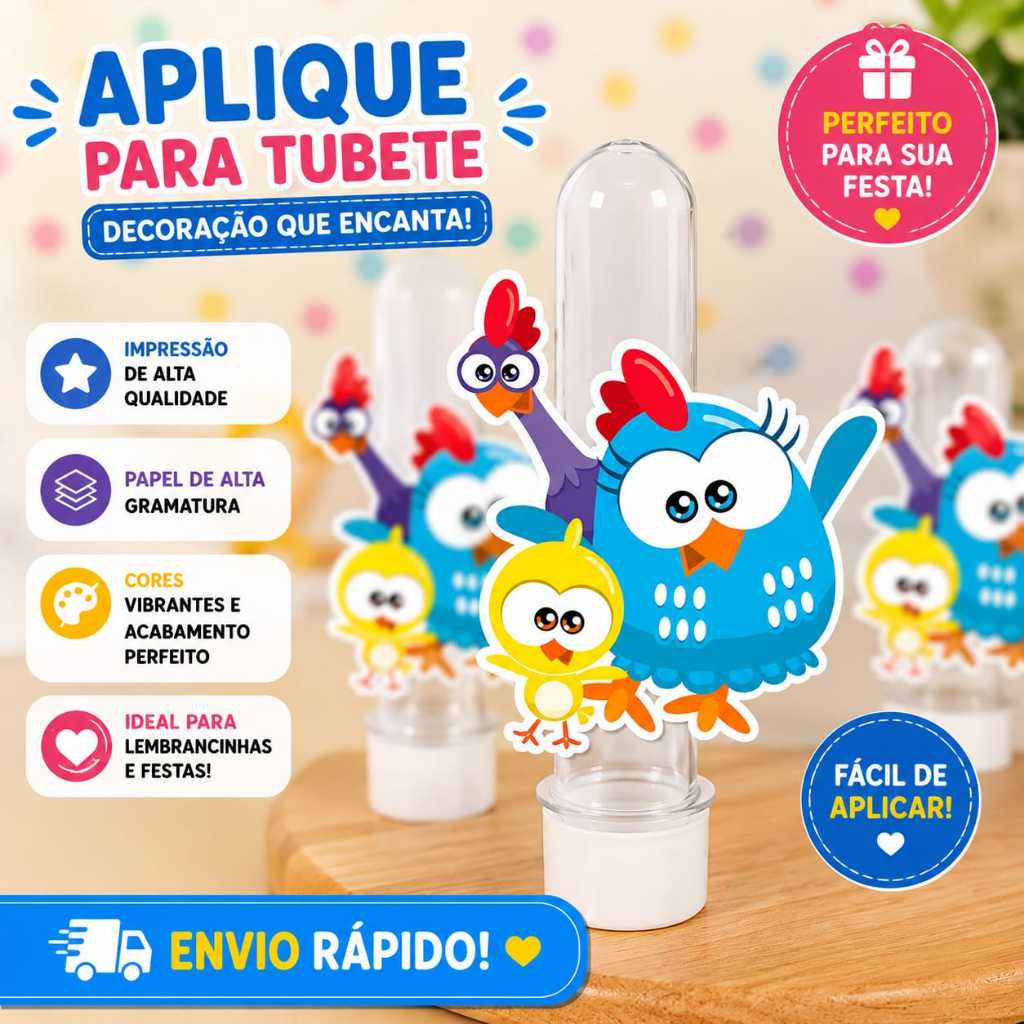 30 ~ 90 Apliques para Tubete Galinha Pintadinha Mini Festa Infantil Lembrancinhas Personalizadas Decoracao