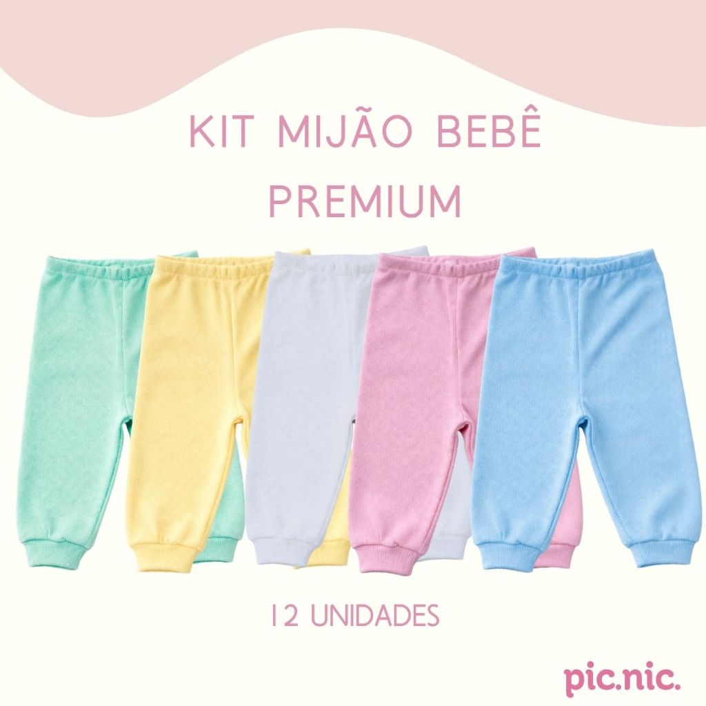 Kit 12 Calça Mijão Pagão Bebê Malha 100% Algodão Menino Menina Lisas