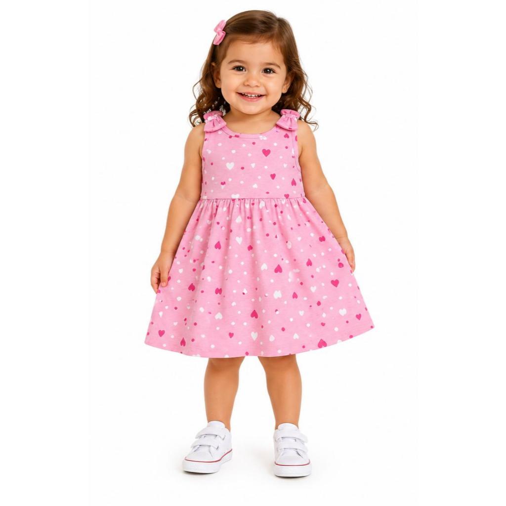 Vestido Infantil Feminino Regata com Laço - Rodado e Estampado - Tam. 01