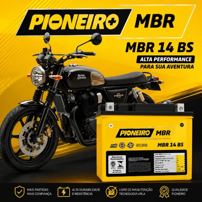 Bateria Pioneiro Gs1250/Tiger 900/955 Royal Enfield Interceptor 650cc Mbr14bs Esq