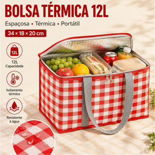 Bolsa Térmica 12L Grande para Piquenique com Interior Aluminizado Dobrável Resistente à Água Praia Camping Viagem