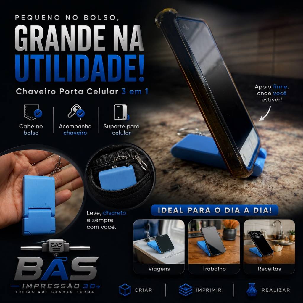 Chaveiro Suporte Para Celular Dobrável Portátil Universal Mesa Compacto Leve Resistente Várias Cores