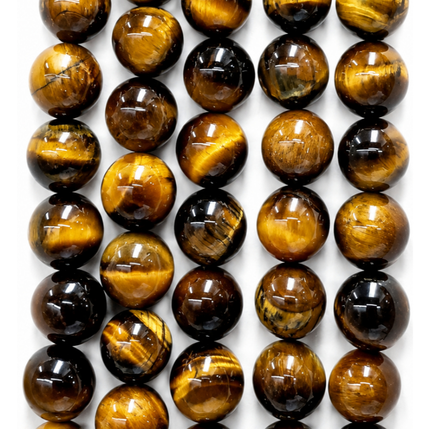 Imagem OLHO DE TIGRE 8 mm R$ 16,00 - PEDRA NATURAL COM FURO PASSANTE P/ PULSEIRA ,COLAR JAPAMALA.