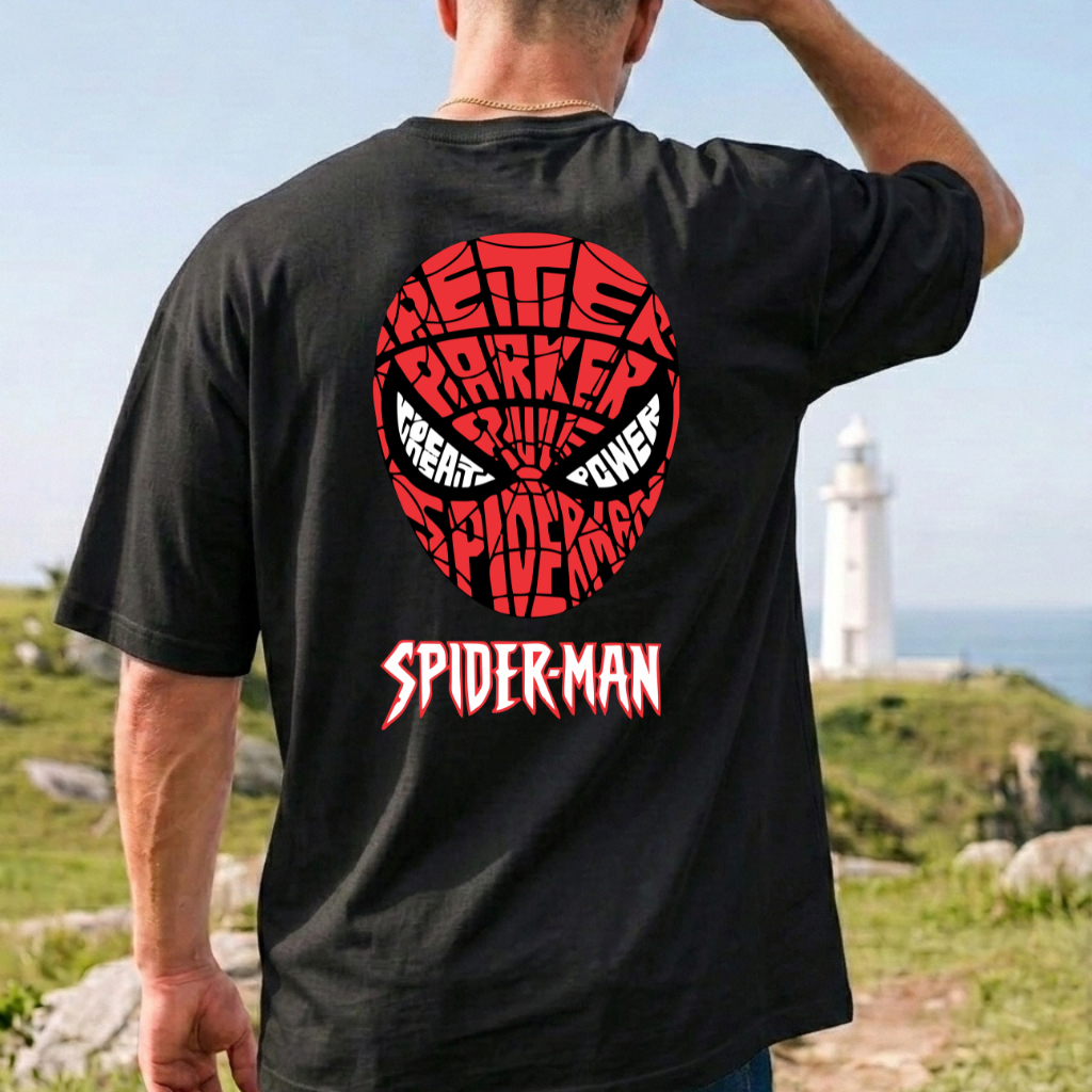 Camiseta Streetwear Unissex Máscara Aranha Herói Filme 100% Algodão Penteado Estampa Oversized