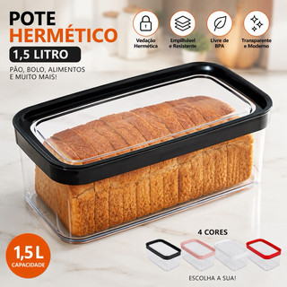 Pote Hermético 1,5L Porta Pão Bolo Organizador Cozinha Alimento mais Fofo Fresco Compacto…