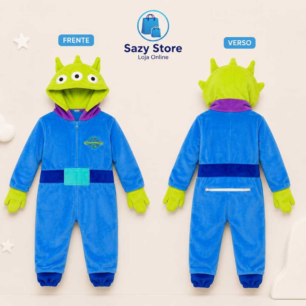 Pijama Kigurumi Alien Toy Story Infantil Macacão Fantasia Confortável e Divertido