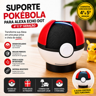 Suporte para Alexa Echo Dot 4 e 5 Pokebola Pokémon | Base Decorativa Geek Presente
