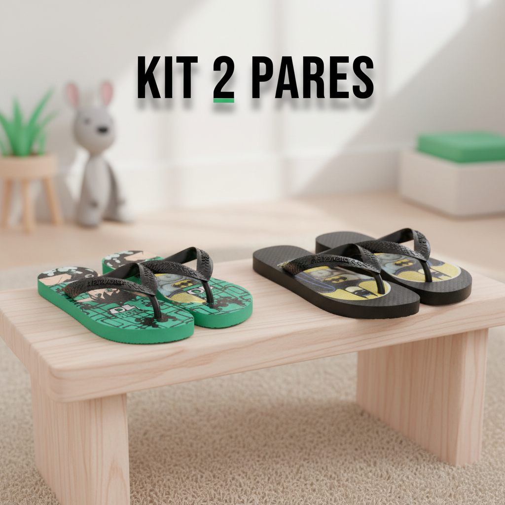 Kit 2 Pares Chinelo Infantil Masculino Borracha Antiderrapante Confortável Resistente Estampado Menino