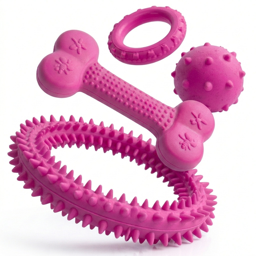Kit Brinquedos Cachorro Mordedor Antiestresse Dental Interativo Bola Osso Massageador Gengiva Médio