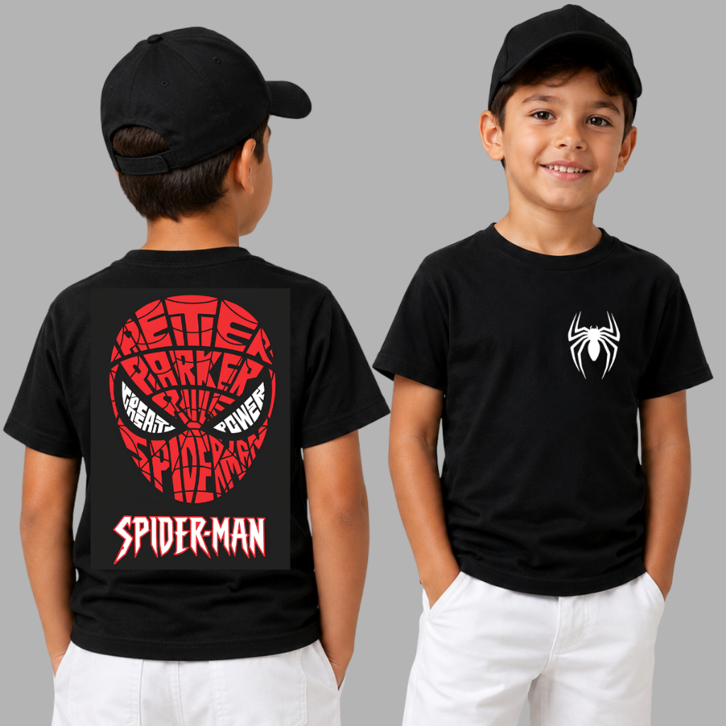Camiseta Spider Man Homem Aranha Manga Curta Algodão Leve Fresca 2 ao 16 Meninos Estampada