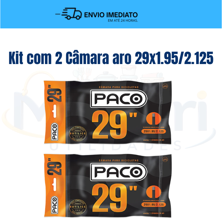 KIT DE 2 Câmara 29x1.95/2.125 borracha butílica válvula americana 48mm longa duração bico grosso PACO