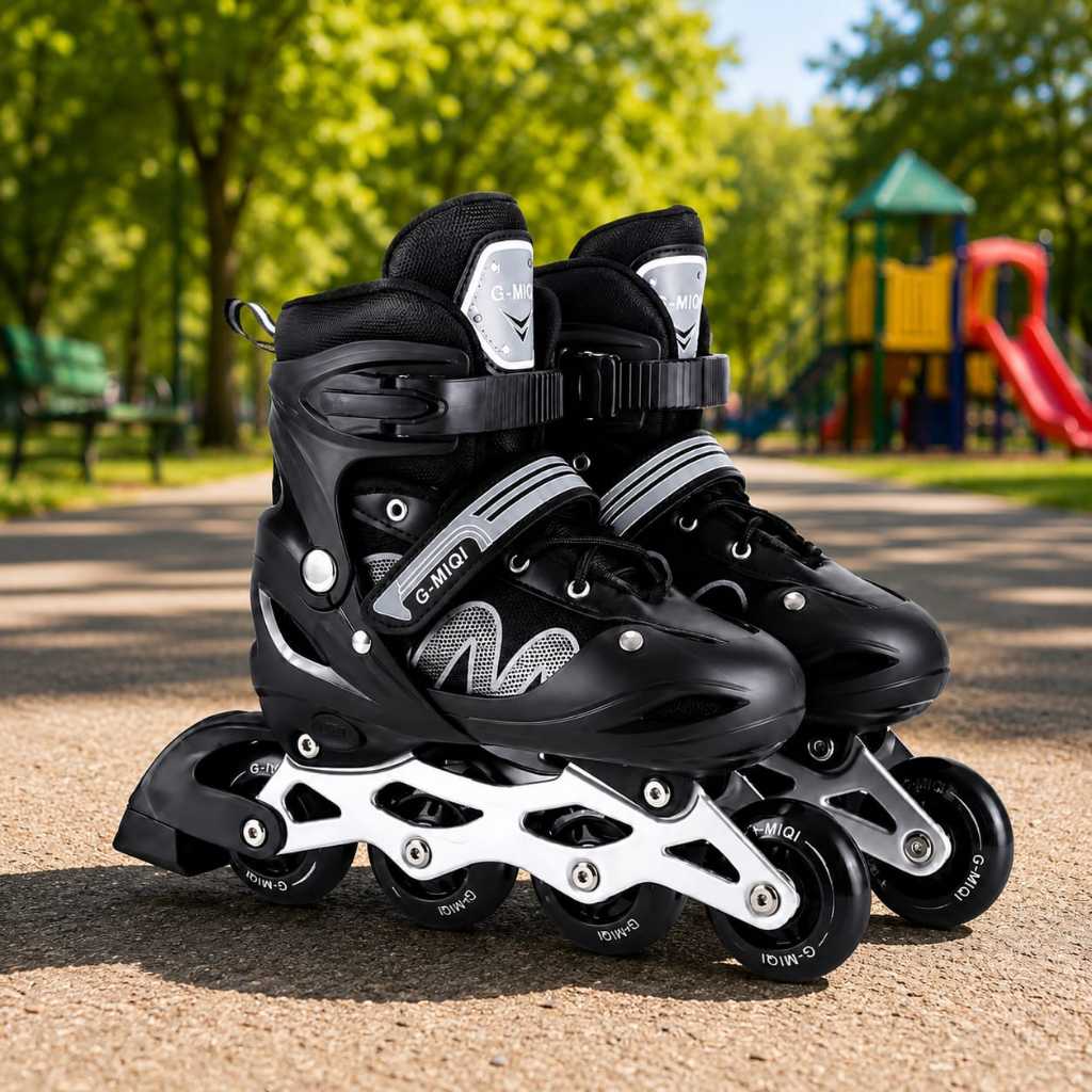 Patins In-line Roller Preto/Cinza 4 Rodas Regulável +LED NUMA RODINHA — imagem 2 de 2