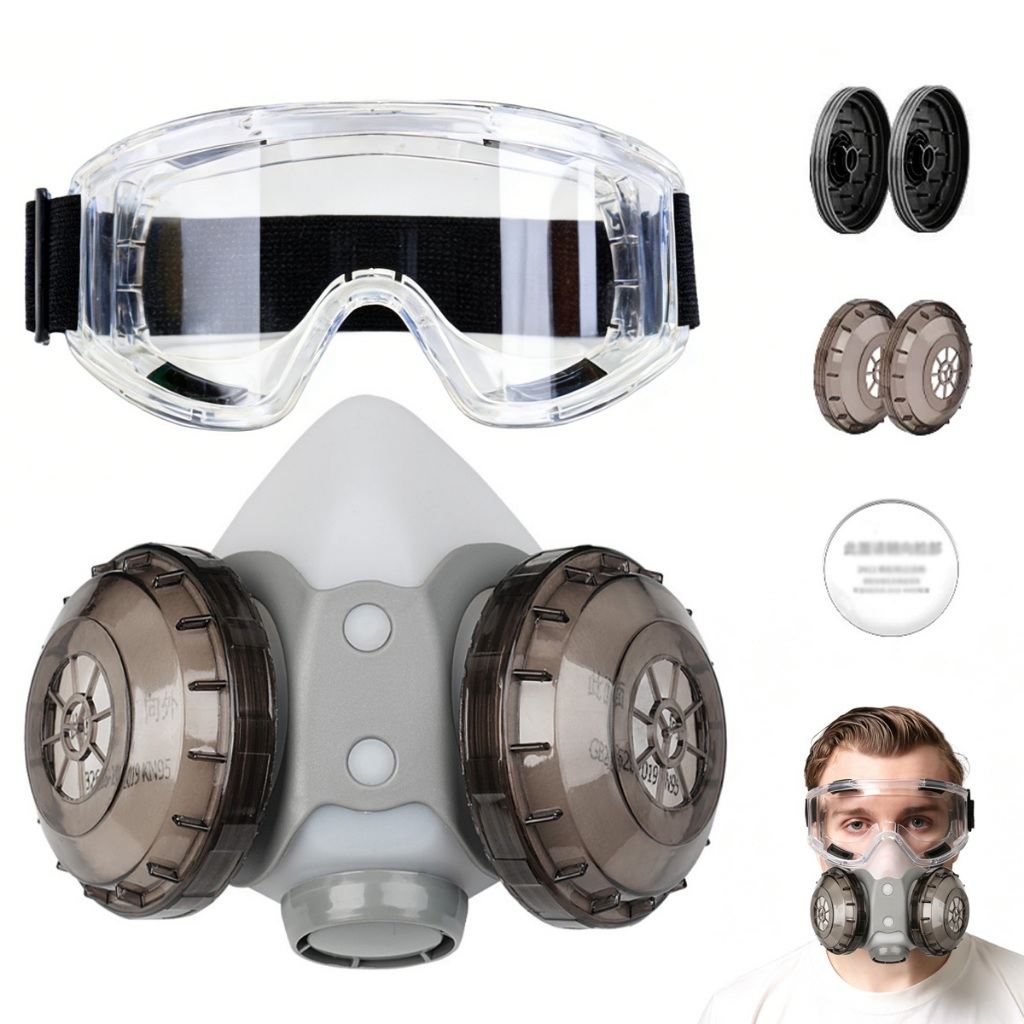 Máscara antipoeira DJ906 + Óculos de segurança antipoeira + 20 filtros circulares modelo KN95