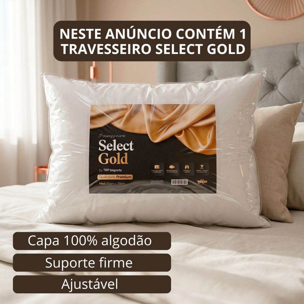 Travesseiro 100% Algodão Antialérgico Macio Select Gold Premium 50x70cm Lavável em Máquina