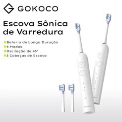 GOKOCO Escova de dentes elétrica sônica Movimento de varredura 45°evibrações alta frequência Quatro modos e três níveis