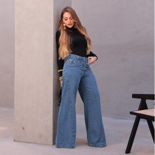 Calça Jeans Pantalona Wide Leg Feminina  - Modelagem solta e Moderna para Looks Elegantes