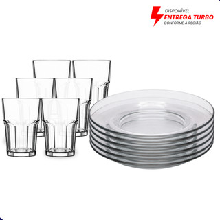 Aparelho de Jantar 12 Peças - 6 Pratos e 6 Copos 350ml Ideal para Almoço e Jantar