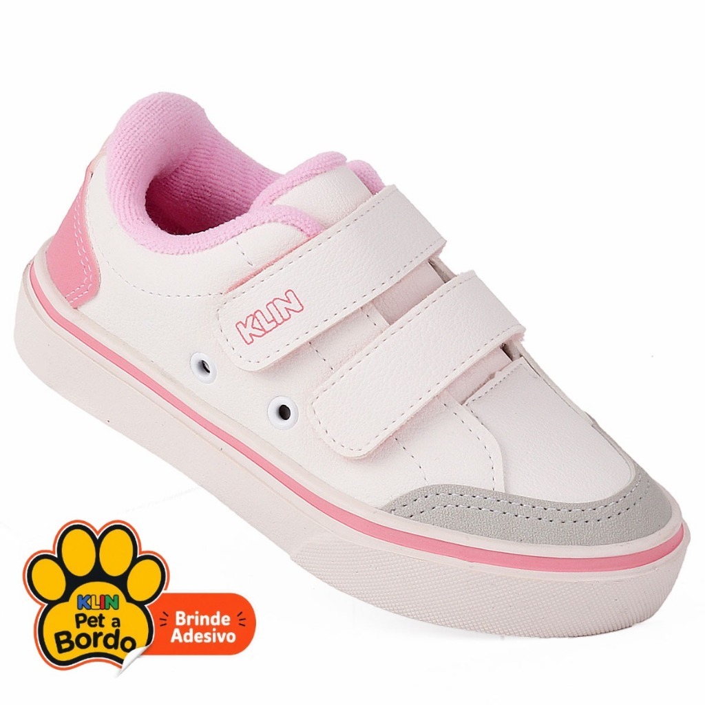 Tenis Infantil Menina Casual FreeStyle KLIN - Branco/Rosa
