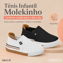 Tênis Infantil Molekinho Bebe Slip On Casual Confortável Leve Calce Fácil