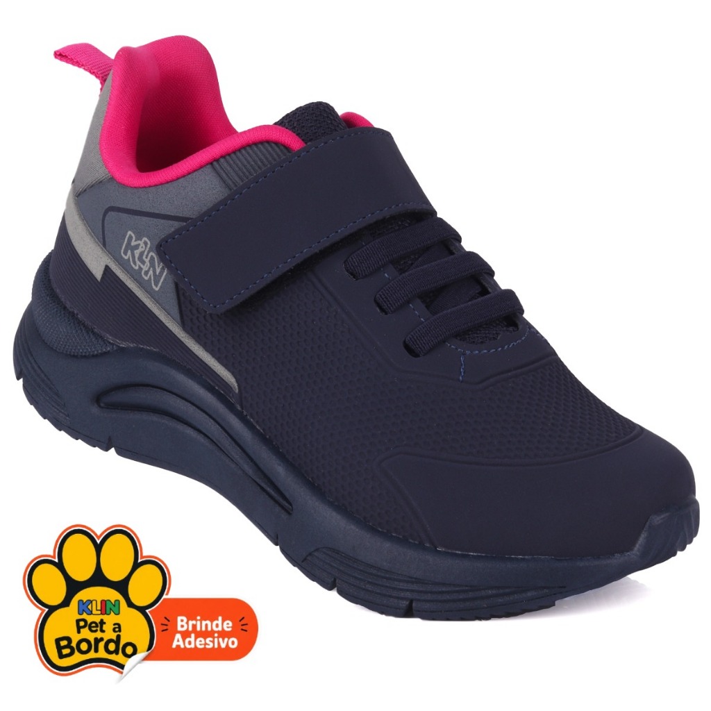 Tênis Infantil Feminino Klin Esportivo Com Amortecimento e Calce Fácil Velcro - Marinho
