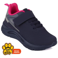 Tênis Infantil Feminino Klin Esportivo Com Amortecimento e Calce Fácil Velcro - Marinho