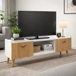 Rack Para Bancada Tv 120cm Ate 55 Polegadas Retro 2 Portas Branco