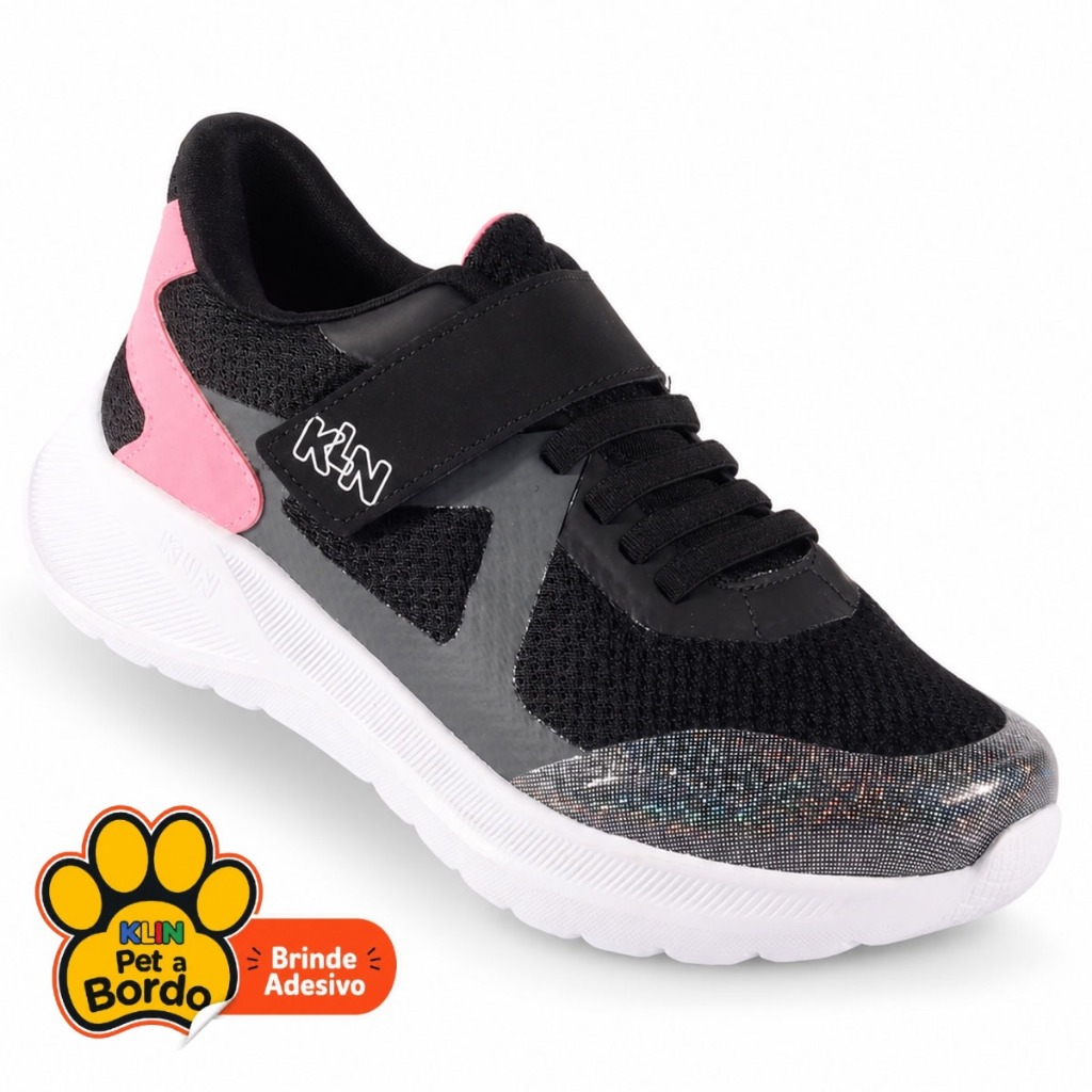 Tênis Infantil Feminino Klin Freedom Esportivo Escolar Solado Ultra Mácio em EVA - Preto